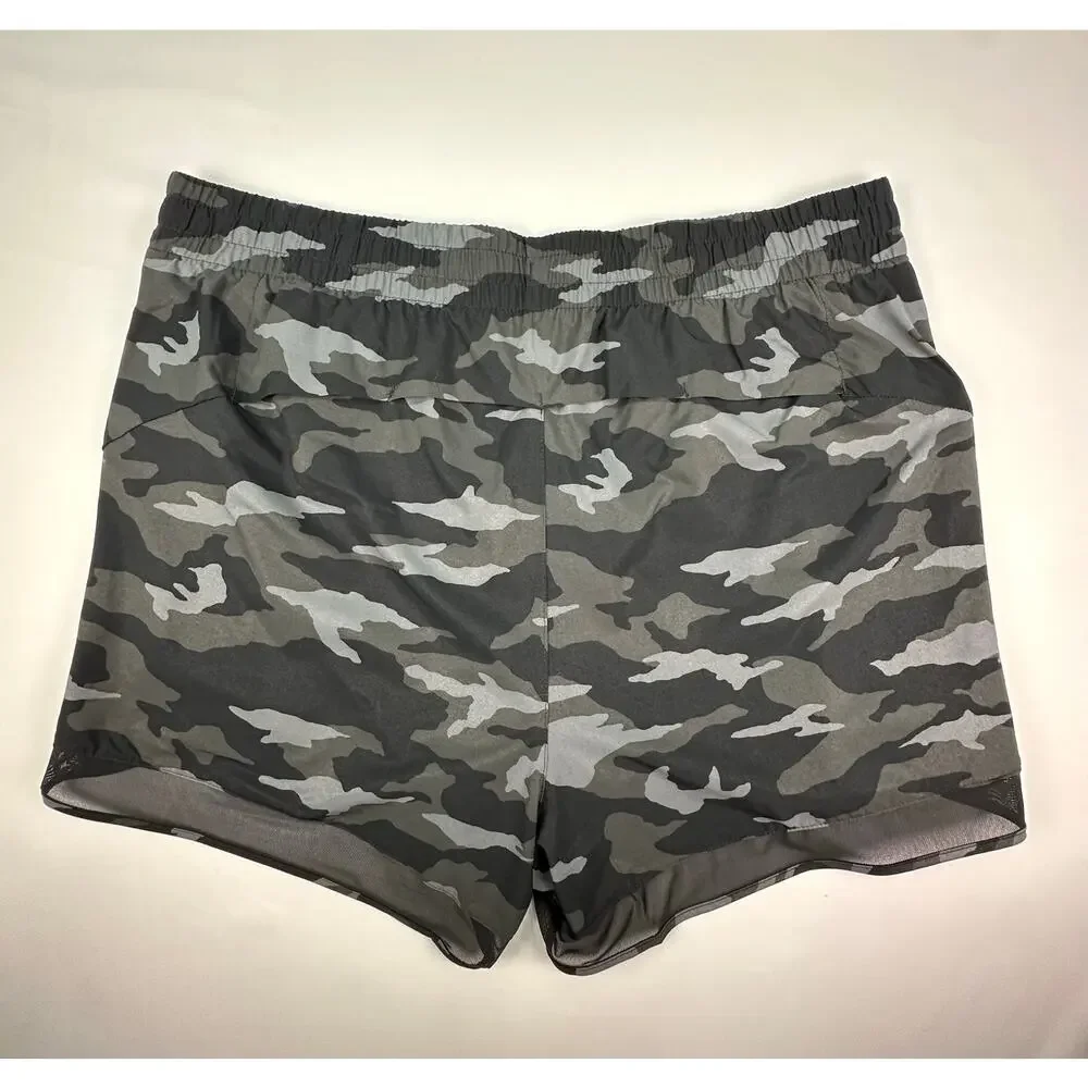 NWOT Athleta 1X Printed Mesh Racer Run Shorts 4” Camo Gray Black - Picture 2 of 9